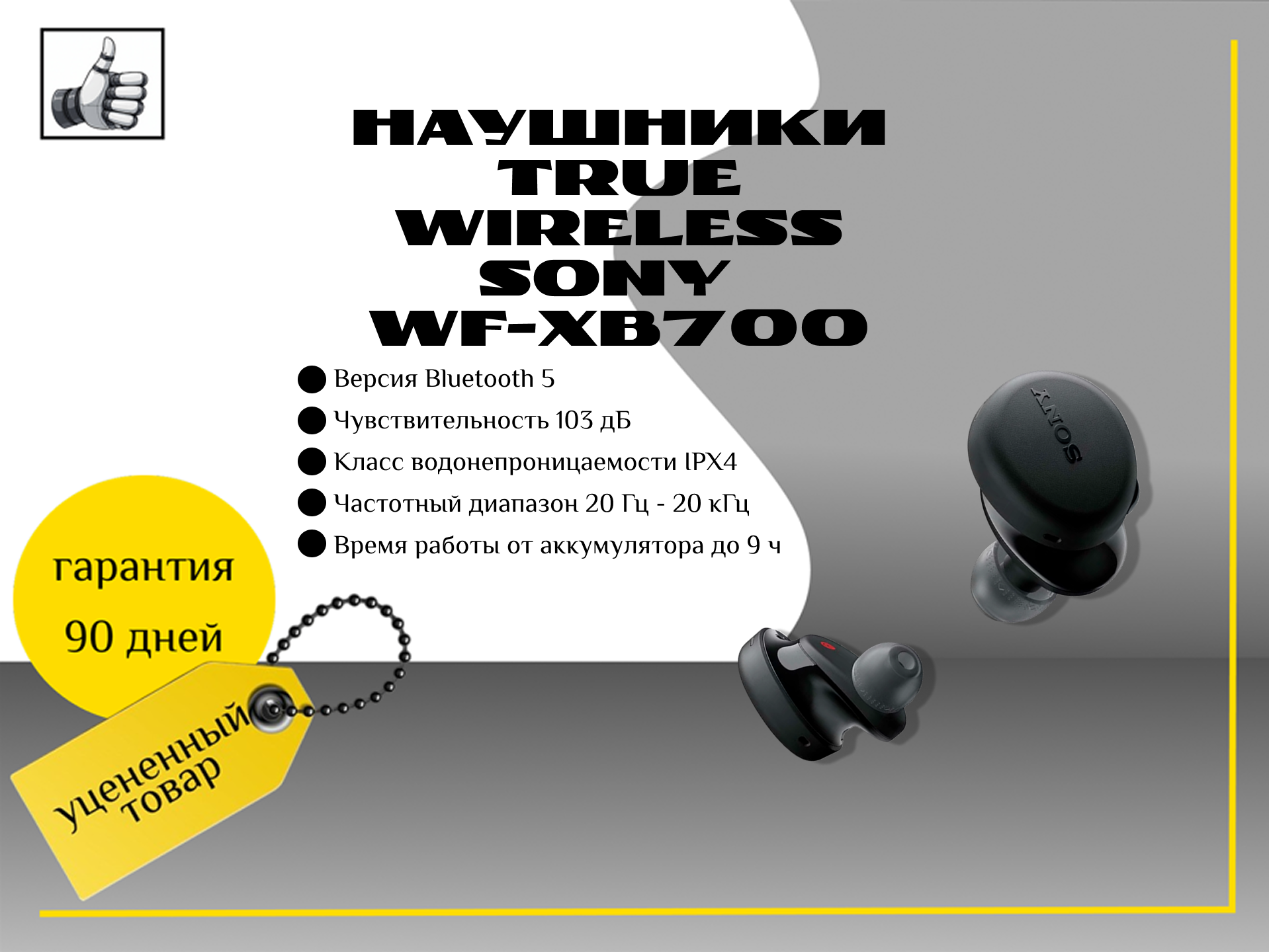 Наушники True Wireless Sony WF-XB700 Black