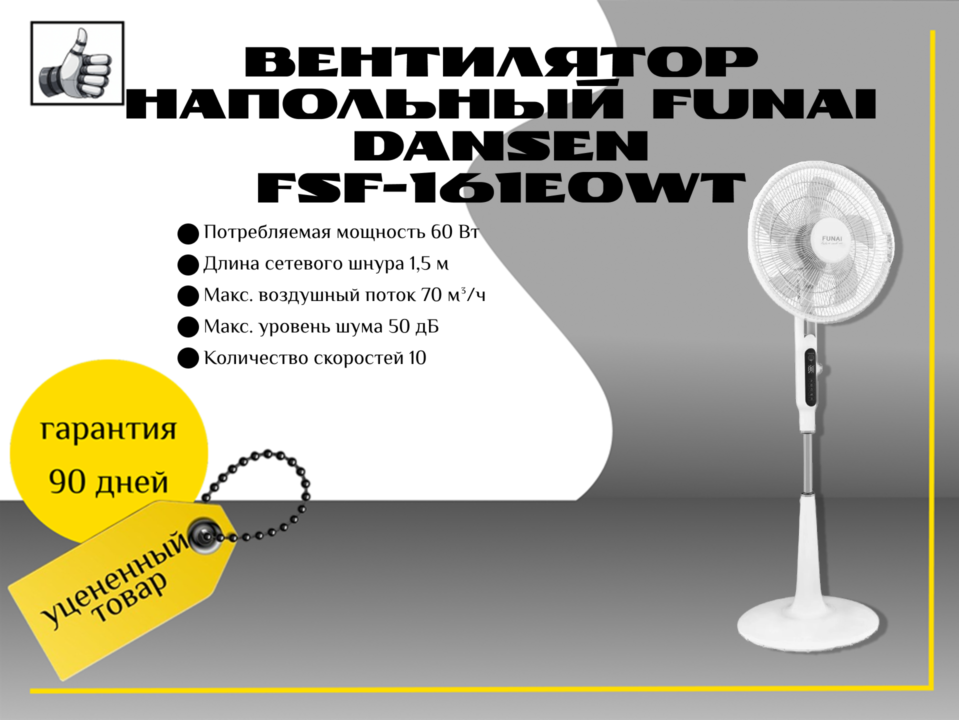 Вентилятор напольный Funai DANSEN FSF-161E0WT