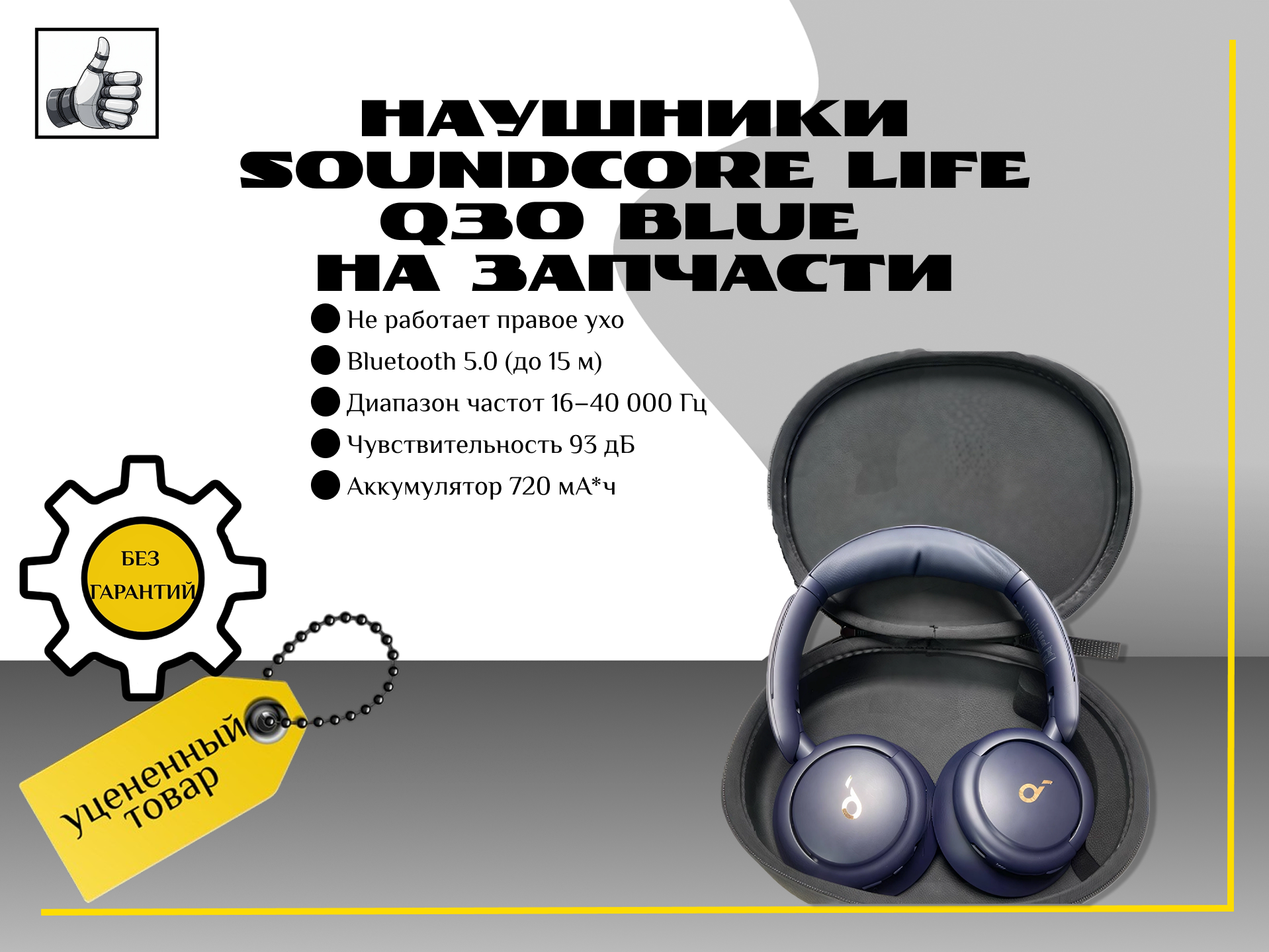 Наушники Soundcore life q30 blue на запчасти